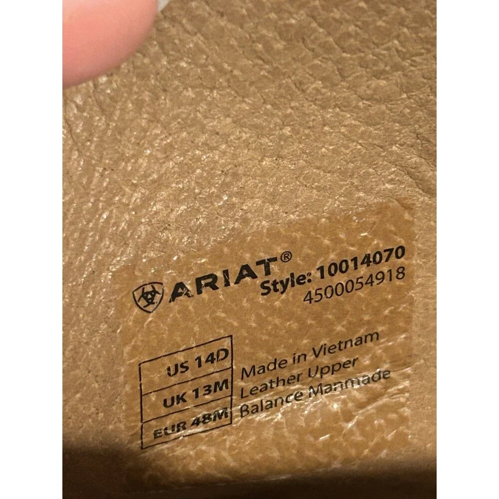 Ariat Men’s Hybrid Ranchers Boots Brown Leather Square Toe Stitching Size 14